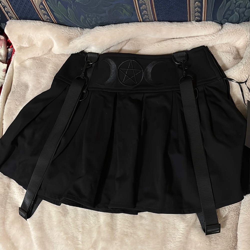 Black Pleated Skirt with Straps